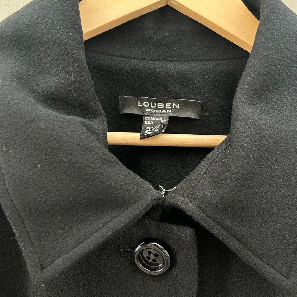 Louben Vintage Elegant Wool Cashmere Blend Flare Sleeve Black Chic Trench Coat - Picture 4 of 7